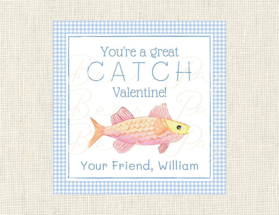 Valentine tags or stickers fishing, Class / Set of 25 / Watercolor | Etsy (US)