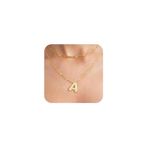 GIFT4U Diamond Bubble Letter Necklace Gold for Women - 14K Gold Plated Initial Necklace, Trendy Initial Necklace | Amazon (US)