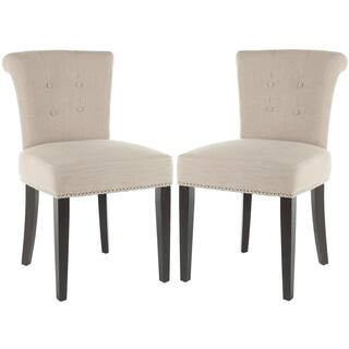 Safavieh Britannia True Taupe/Espresso Linen Blend Side Chair (Set of 2)-MCR4704A-SET2 - The Home... | The Home Depot