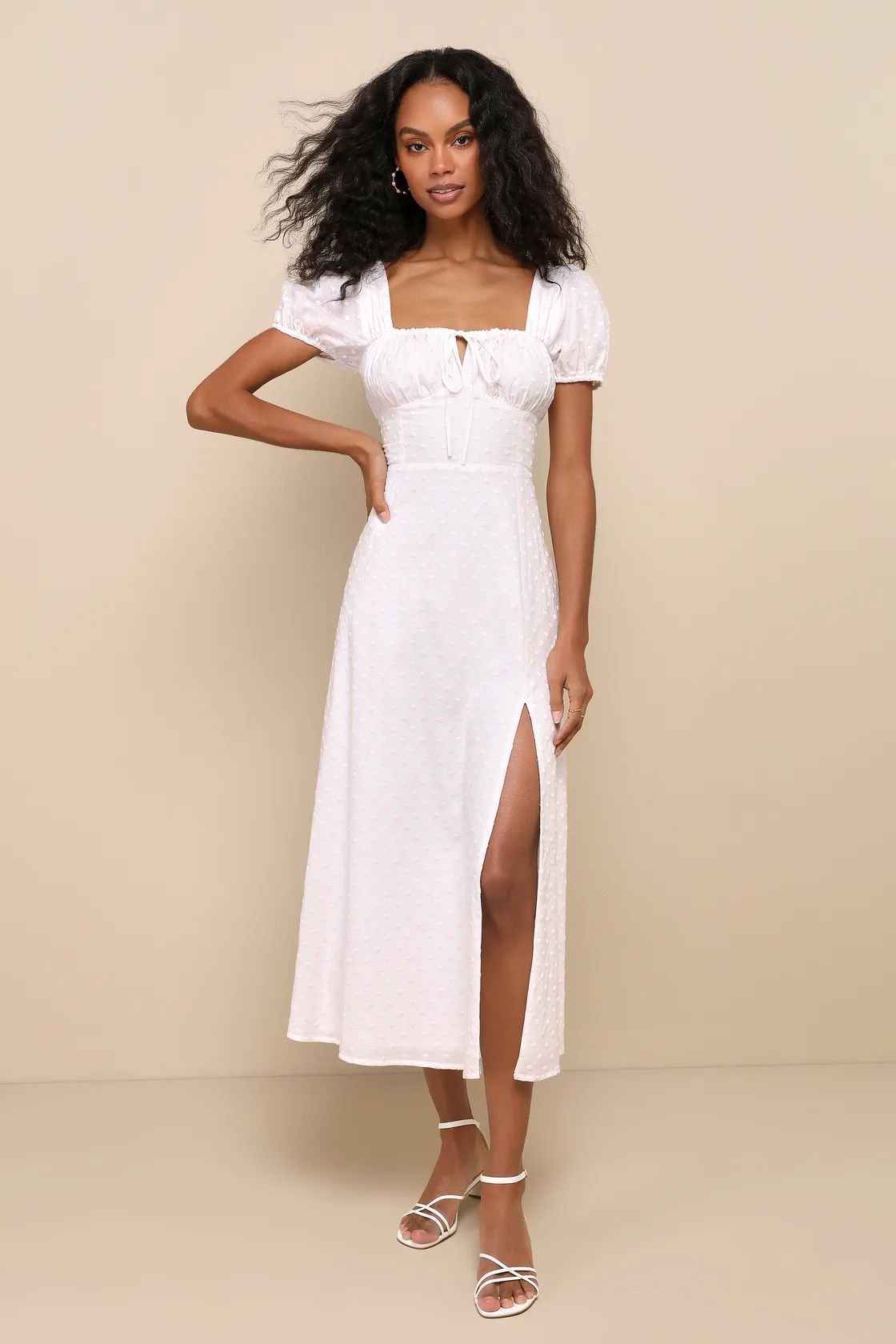 Beloved Darling White & Pink Polka Dot Embroidered Midi Dress | Lulus
