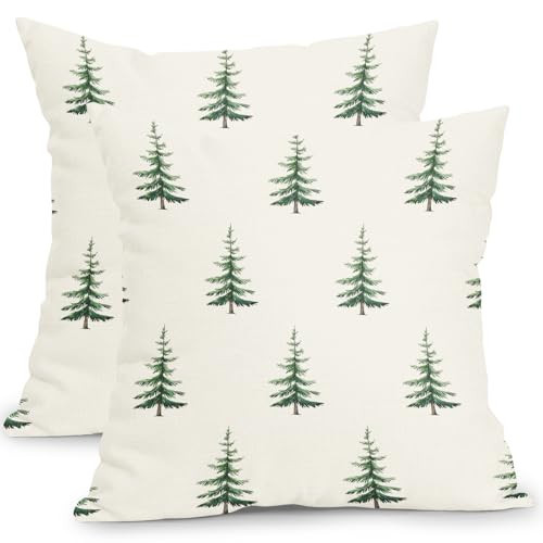 Kawani Christmas Tree Pillow Covers 18x18 Inch Green and Cream Christmas Decorative Throw Pillow Covers Set of 2 Winter Holiday Neutral Pillowcases Cushion Covers for Couch Indoor Outdoor Decor | Amazon (US)