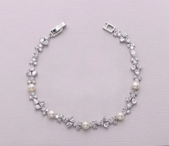 Crystal Pearl Bracelet Pearl Bridal Bracelet Wedding - Etsy | Etsy (US)