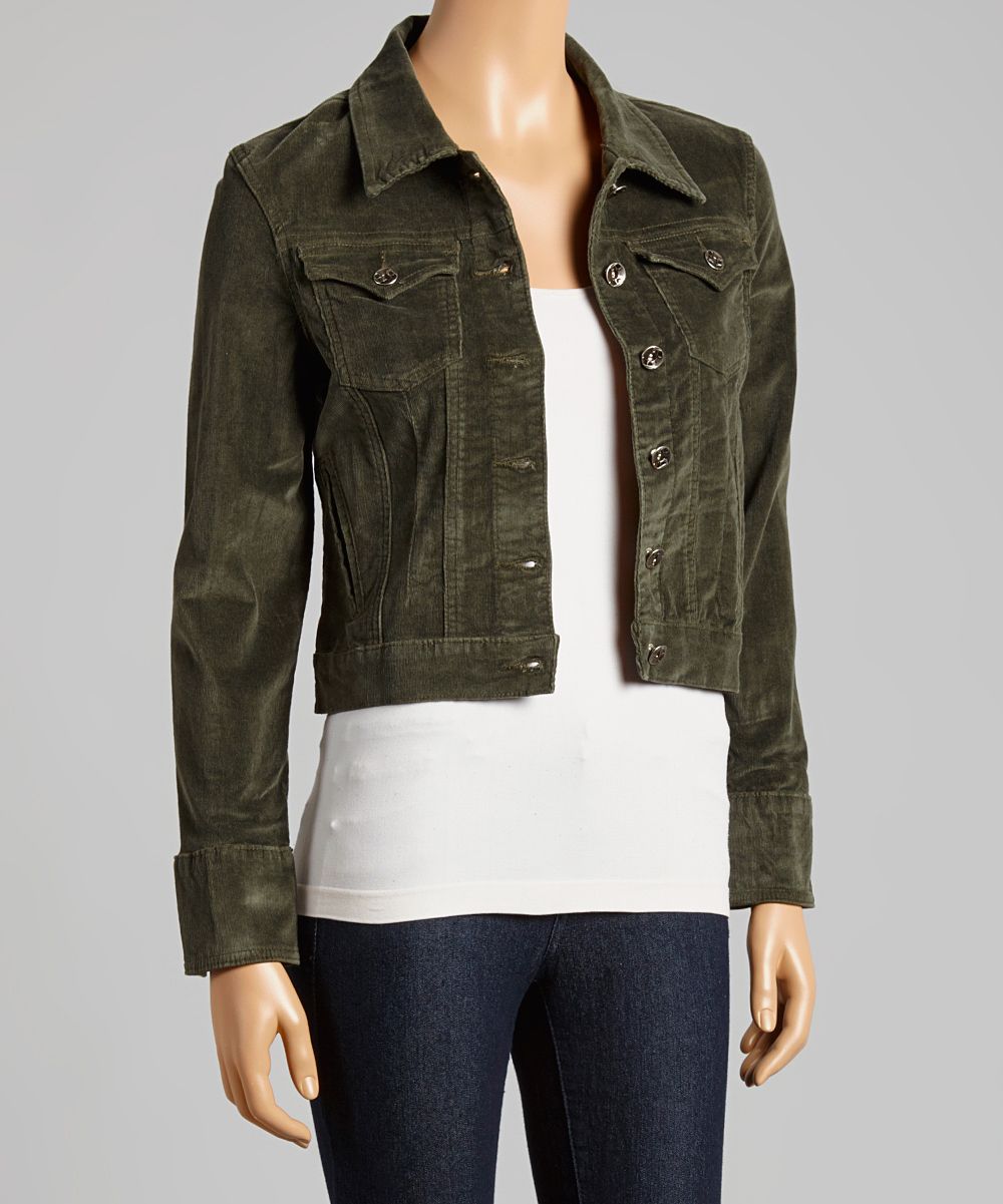 be-girl Women's Non-Denim Casual Jackets Olive - Olive Green Corduroy Jacket | Zulily