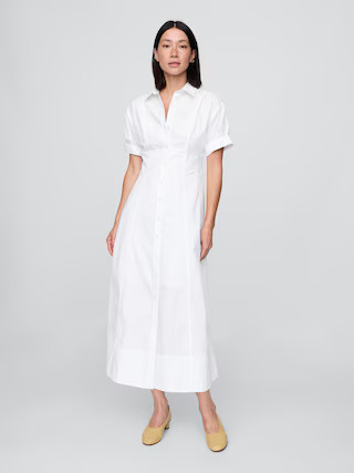 Poplin Roll-Cuff Midi Shirtdress | Gap (US)