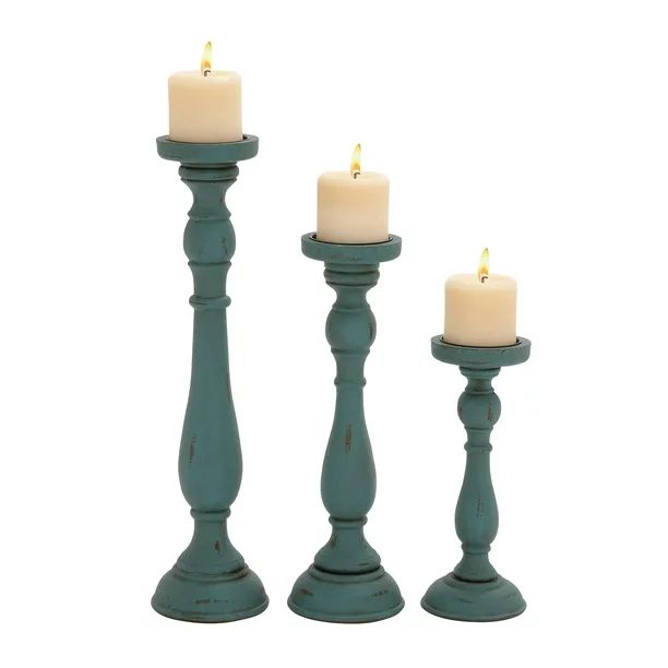 DecMode 19", 15", 11"H Traditional Candlestick, Turquoise, 3 - Pieces - Walmart.com | Walmart (US)