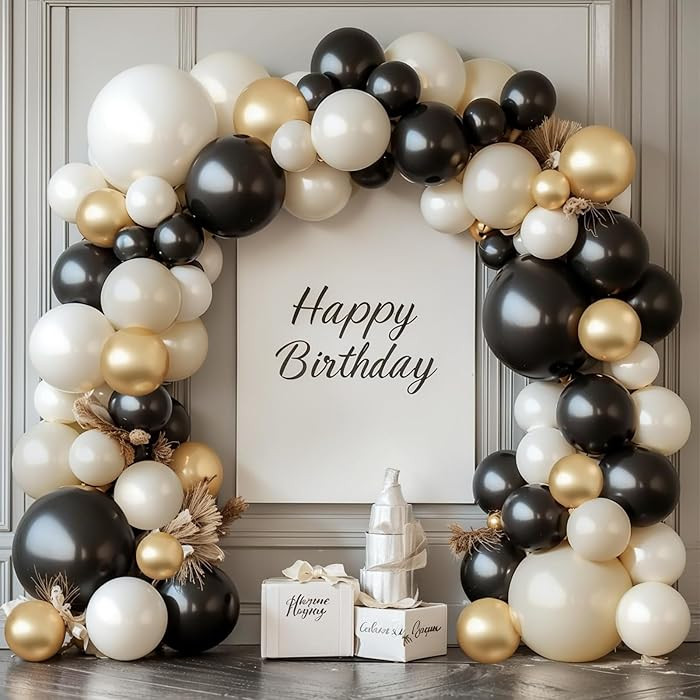 Black White Gold Balloon Arch Kit,Double Stuffed Pearl Sand White Balloon Garland Different Sizes... | Amazon (US)