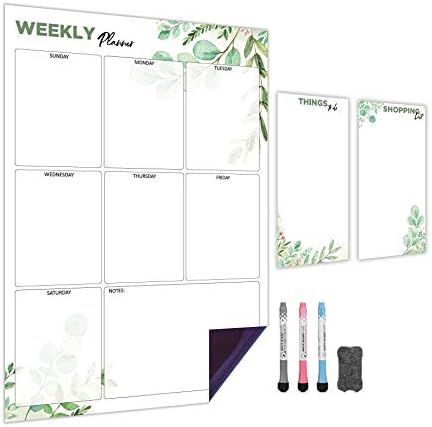 Weekly Magnetic Calendar for Refrigerator (Leaf) | Set of 3 Vertical Magnetic Dry Erase Board: Ma... | Amazon (US)
