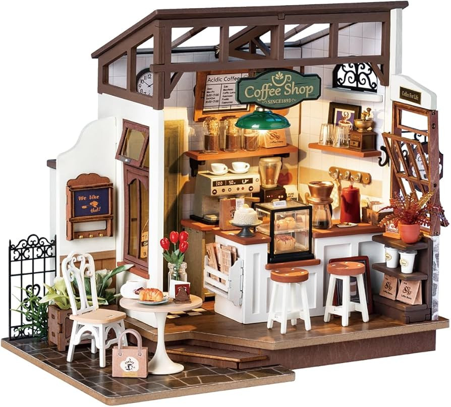Rowood Coffee Miniature House Kit, DIY Miniature Dollhouse Kits Gifts for Adults to Build, Mayber... | Amazon (US)