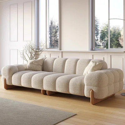 Log cream-style straight puff fabric sofa | Wayfair North America