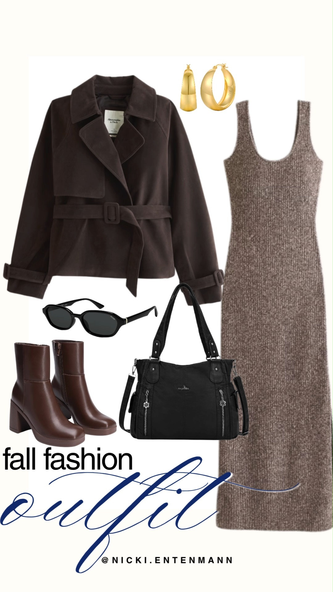 Embrace cool-weather chic with this fall fashion outfit featuring a textured brown ribbed-knit midi dress layered under a deep chocolate brown belted trench jacket. Style the look with matching leather ankle boots, a practical black shoulder bag, sleek dark sunglasses, and chunky gold hoop earrings. It creates the ultimate elevated ensemble for crisp autumn days and effortless seasonal dressing.

#fallfashion #falloutfit #autumnstyle #knitdress #outerwear #chicstyle #outfitinspiration #capsulewardrobe 

 #LTKootd #LTKmomlife #LTKTravel