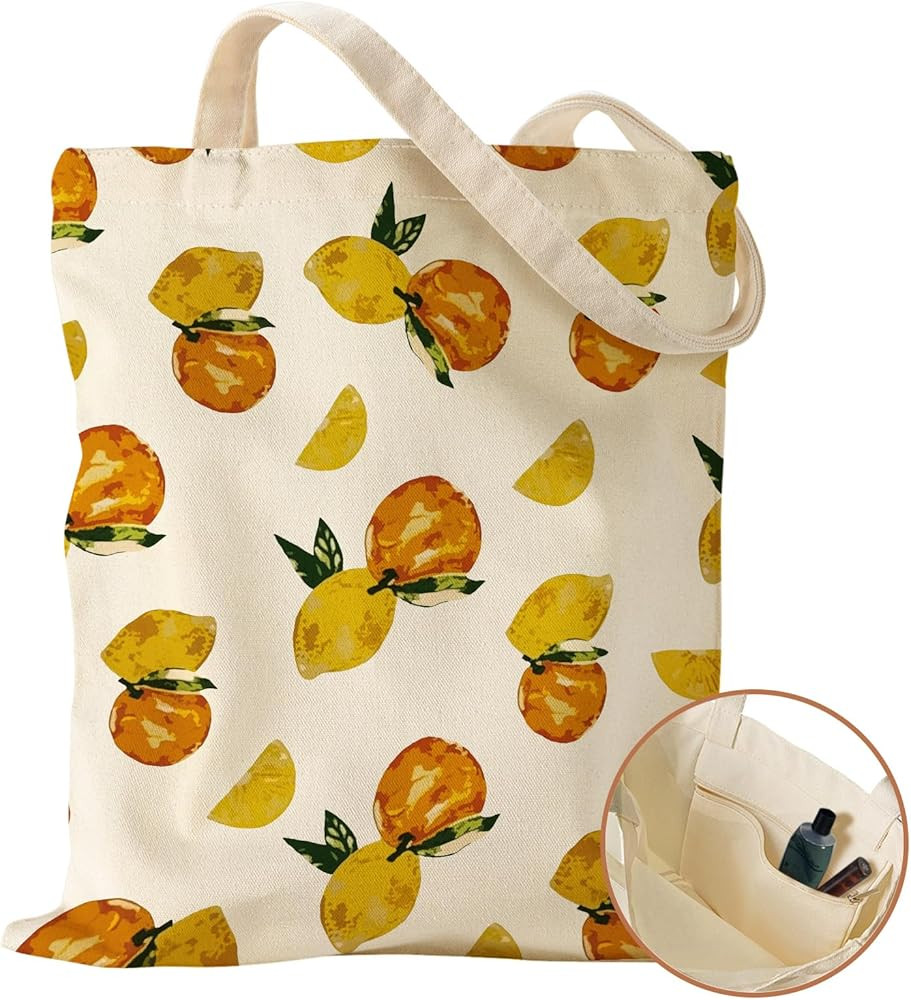 Aesthetic Canvas Tote Bag with Inner Pocket for Women,Cloth Cotton Totes Bag with Pattern for Sho... | Amazon (US)