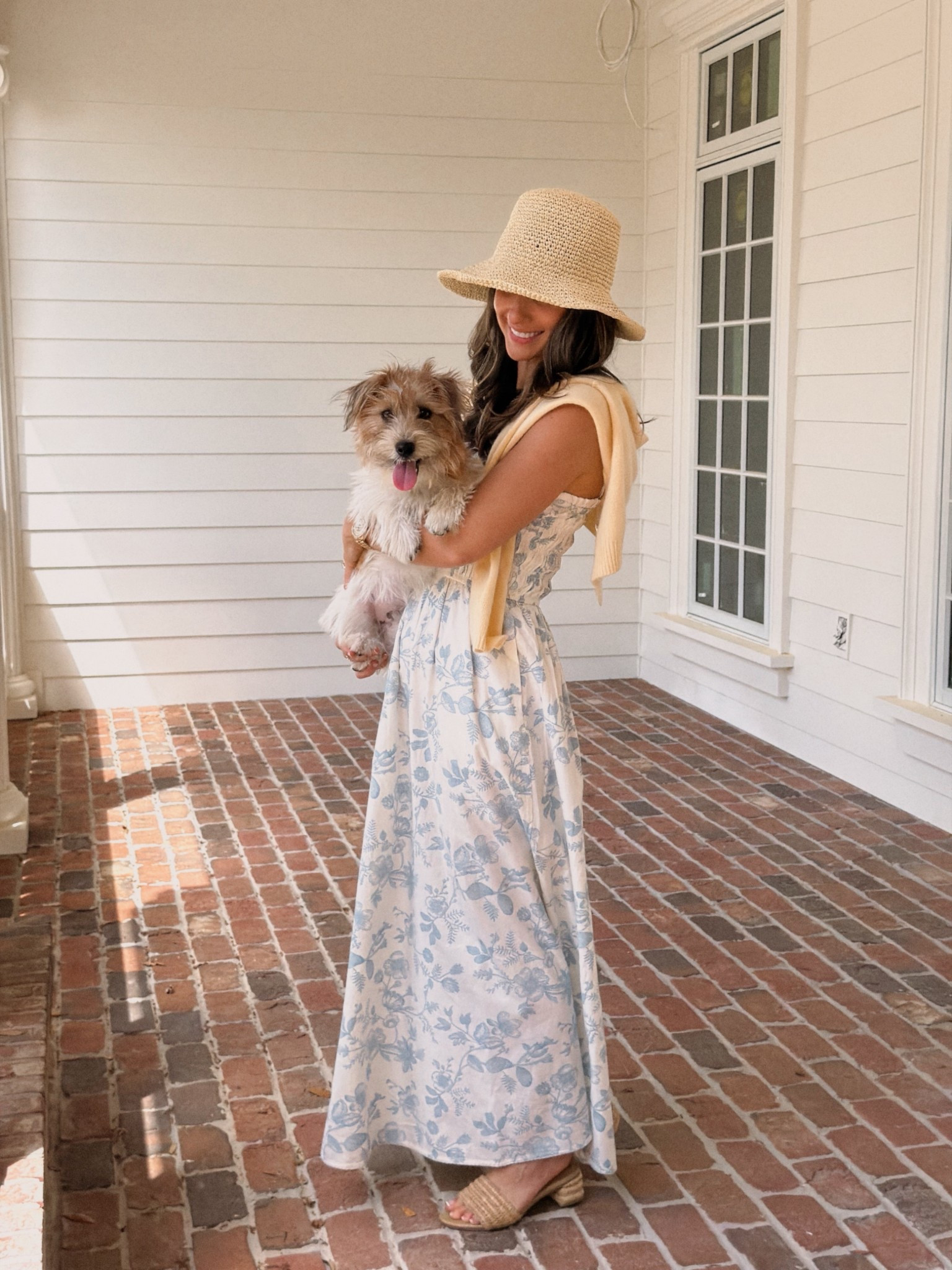 Target blue floral spring Easter dress. Yellow cashmere cardigan. Target straw crochet bucket hat. Spring sandals 



#LTKSeasonal #LTKSaleAlert