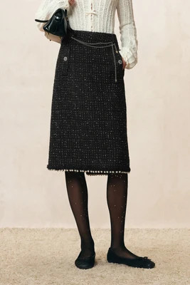 Catherine Pearl Embellished Tweed Straight Skirt | Fabrique