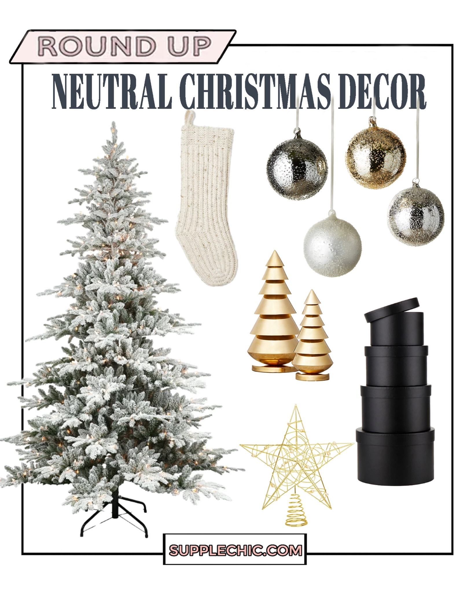 Gold silver theme tree with pops of black ft 7.5 pre lit flocked tree + gold tree , tree toppers 

#LTKHoliday #LTKhome #LTKCyberWeek