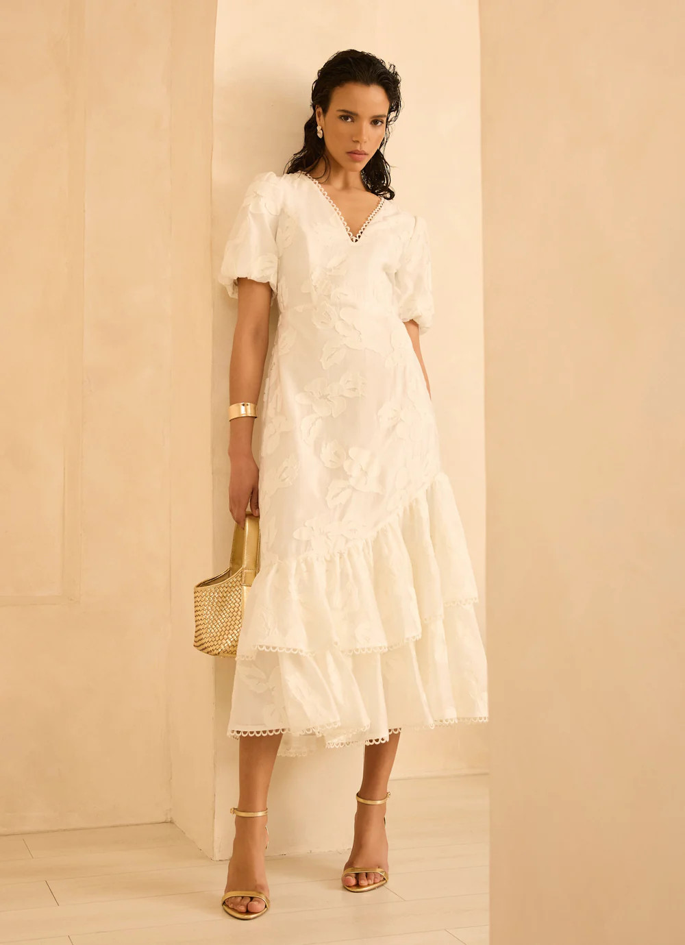 White Cotton Blend Floral Maxi Dress | Mint Velvet