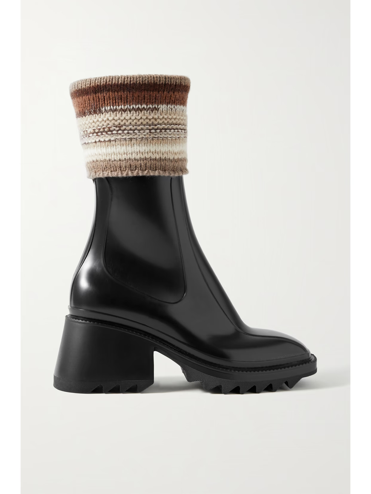 Chloé - Betty Striped Knitted And Pvc Ankle Boots - Black | NET-A-PORTER (UK & EU)