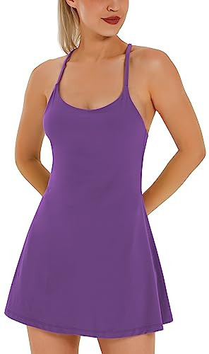 Womens Tennis Dress, Workout Dress with Built-in Bra & Shorts Pockets Exercise Dress for Golf Athletic Dresses for Women | Amazon (US)
