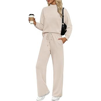 WIHOLL Two Piece Sets for Women Fall Outfits Lounge Sets Mock Neck Tops Wide Leg Pants Vacation T... | Amazon (US)