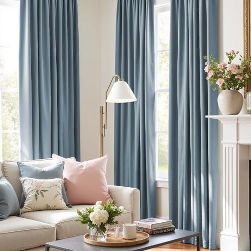 Lazzzy Velvet 96 inch Curtains 2 Panel Set Blue Blackout Curtains Thermal Insulated Drapes for Be... | Amazon (US)