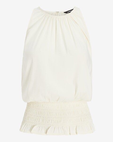 Conscious Edit Ruched High Neck Smocked Waist Top | Express