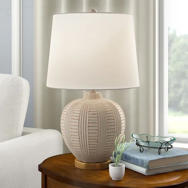Crowl 23.25'' Cream/Rose Gold Table Lamp with USB | Wayfair Professional