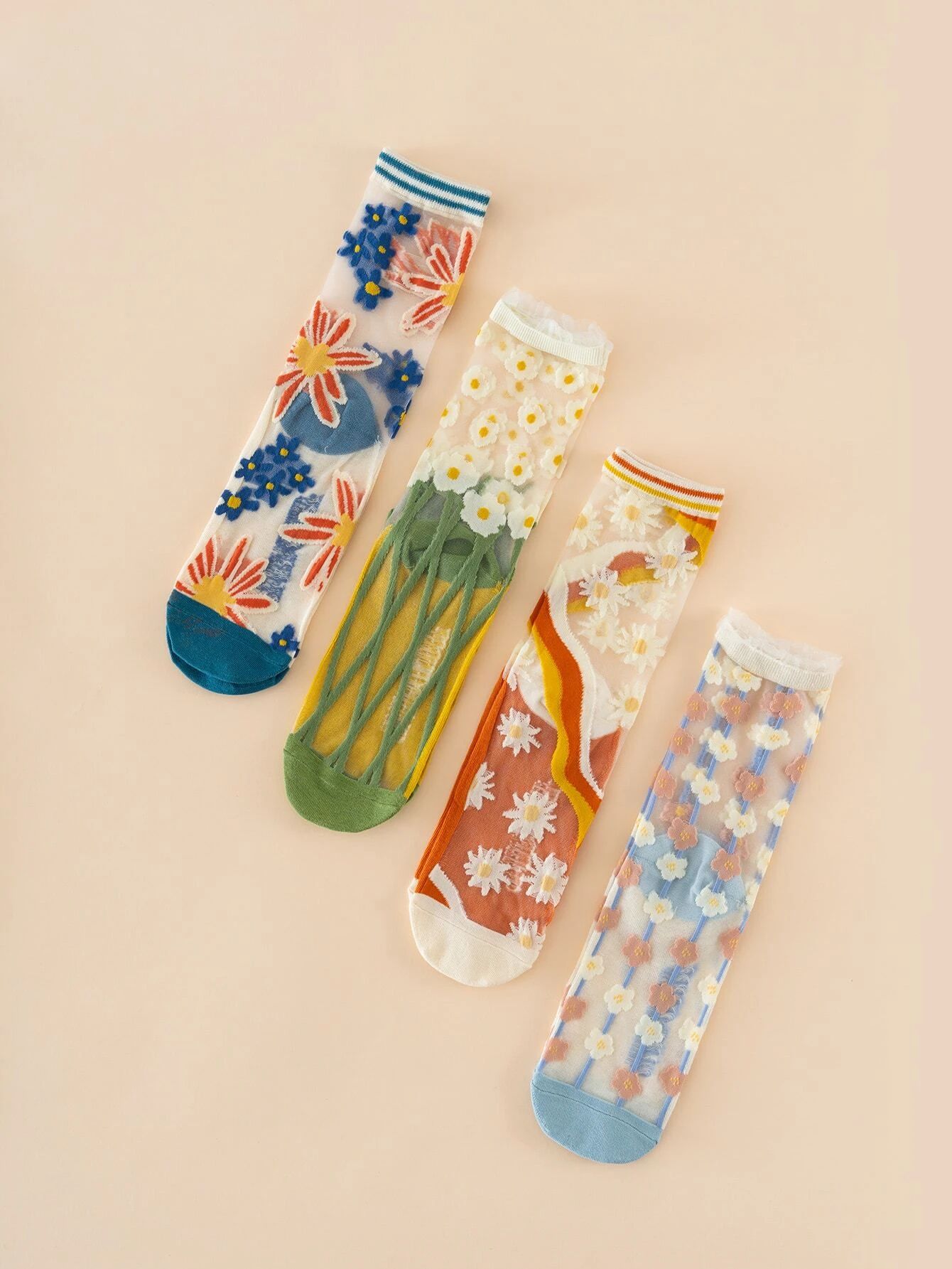 4pairs Floral Print Crew Socks | SHEIN