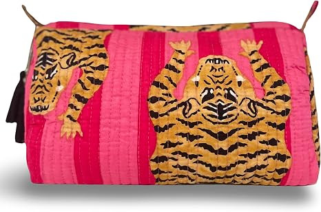 Block Print Makeup Bag & Toiletry Pouch – Quilted Cotton Cosmetic Bag for Travel, Artisan Handm... | Amazon (US)