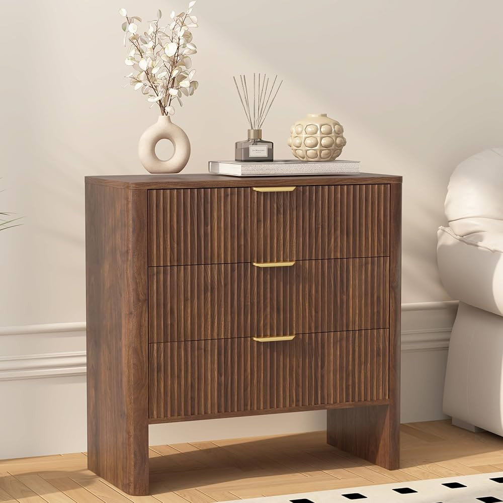3 Drawer Dresser, Modern Closet Dressers Chest of Drawers with Waveform Panel, Wood Storage Dress... | Amazon (US)