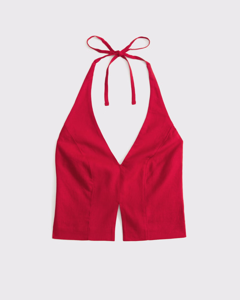 Women's Linen-Blend Tailored Halter Vest | Women's Tops | Abercrombie.com | Abercrombie & Fitch (US)