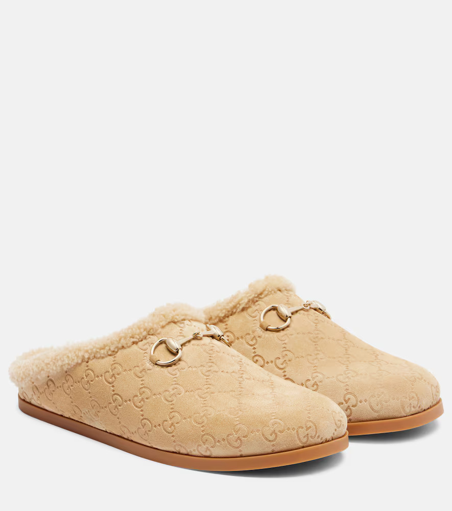 Gucci New Sol shearling-trimmed suede clogs | Mytheresa (US/CA)