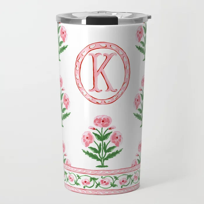Mughal Blooms Personalized Travel Tumbler, Pink | Taylor Beach Design