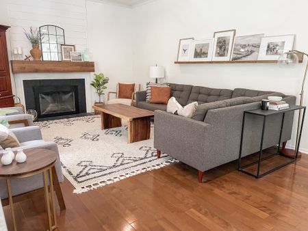 Our family room seats 8-10 people with a large sectional and 3 accent chairs.  

Family room furniture.  Gray sectional.  Moroccan area rug.  Rugs USA.  Coffee table rustic live edge.  

#LTKstyletip #LTKhome #LTKfamily