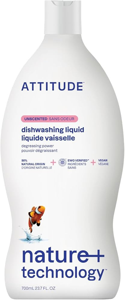 ATTITUDE Vegan, EWG Verified, Plant Based, Naturally Derived, Unscented Dish Soap, 23.7 Fl Oz | P... | Amazon (US)
