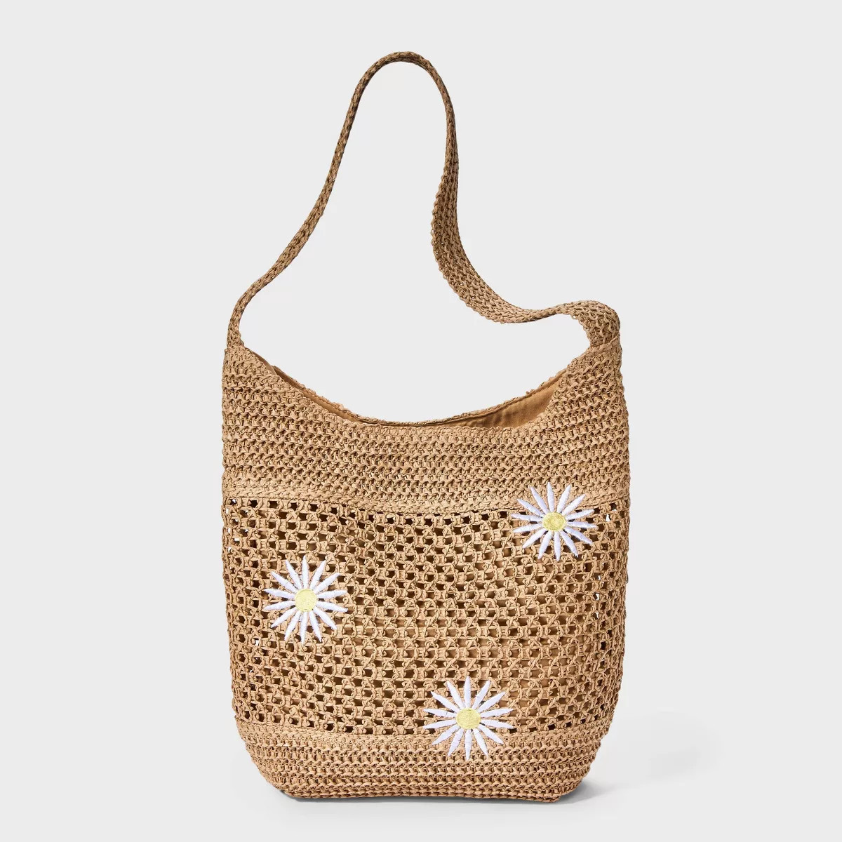 Girls' Daisies Embroidered Woven Tote Bag - art class™ Tan | Target
