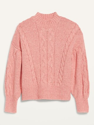 Mock-Neck Heathered Cable-Knit Sweater for Women | Old Navy (US)