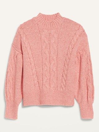 Mock-Neck Heathered Cable-Knit Sweater for Women | Old Navy (US)