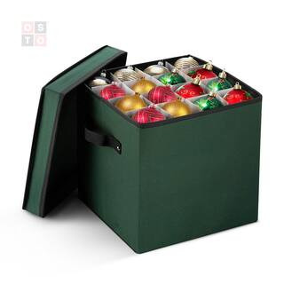 OSTO 13 in. Green 600D Polyester Holiday Ornament Storage Box (64-Ornaments) | The Home Depot