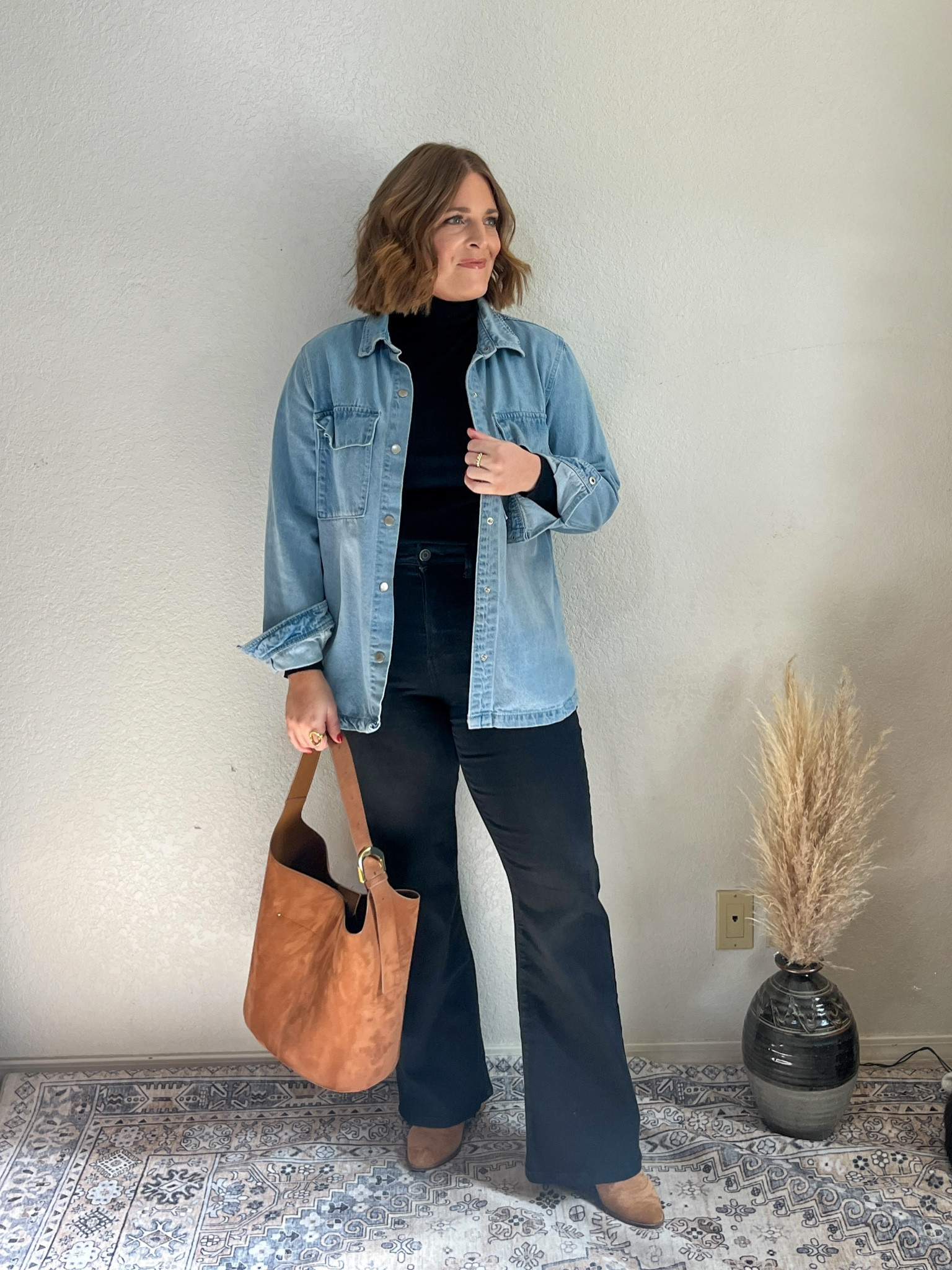 Winter Outfit// all black base with a Jean shacket 

I’ve had this shacket for a few years and love it! Stretchy denim with an oversized fit 

Wearing L in shacket (tts)

#LTKStyleTip #LTKSeasonal #LTKMidsize