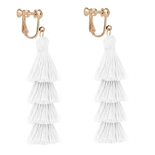 Tassel Tiered Clip on Earrings Handmade 4 Layers Elegant Thread Drop Dangle for Women Girls Jewel... | Amazon (US)