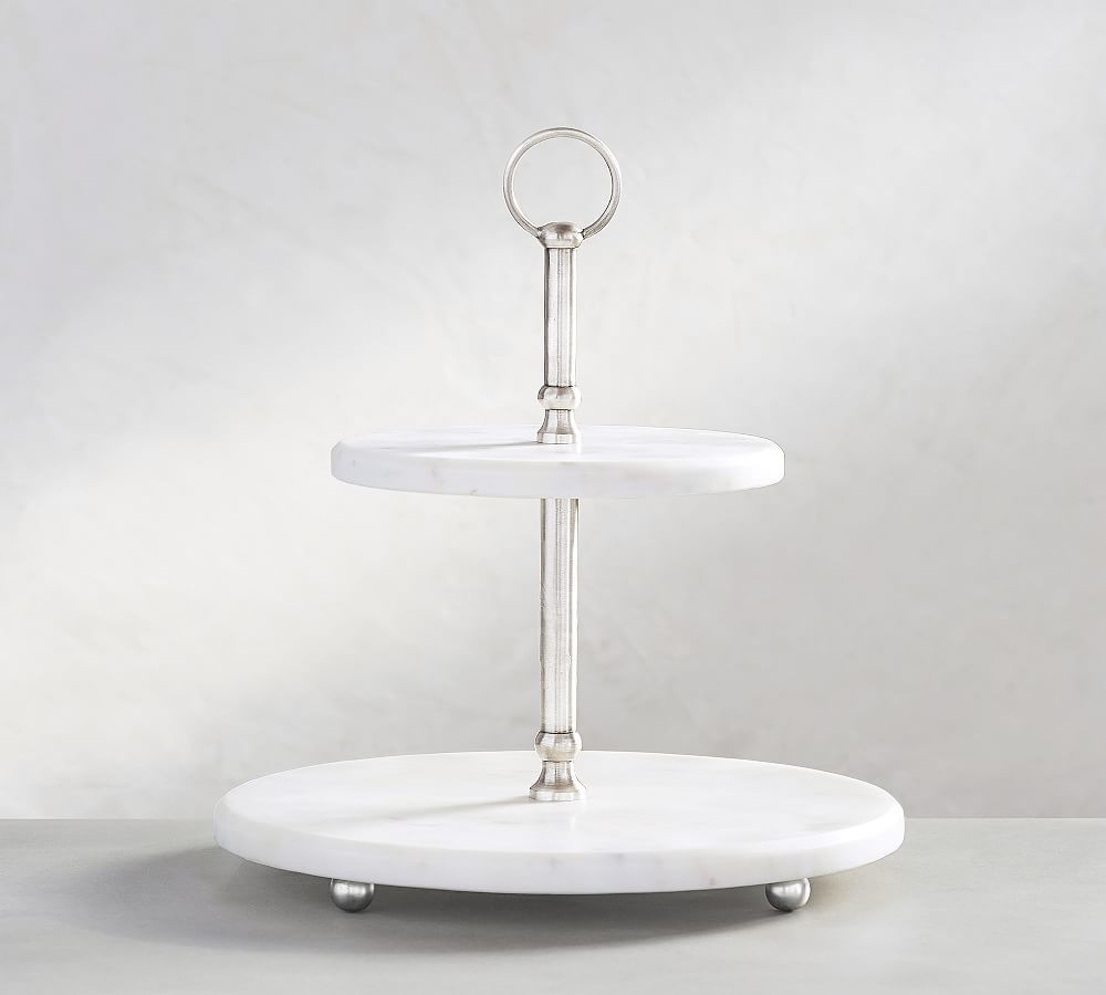 White Marble Pewter Tiered Stand | Pottery Barn (US)