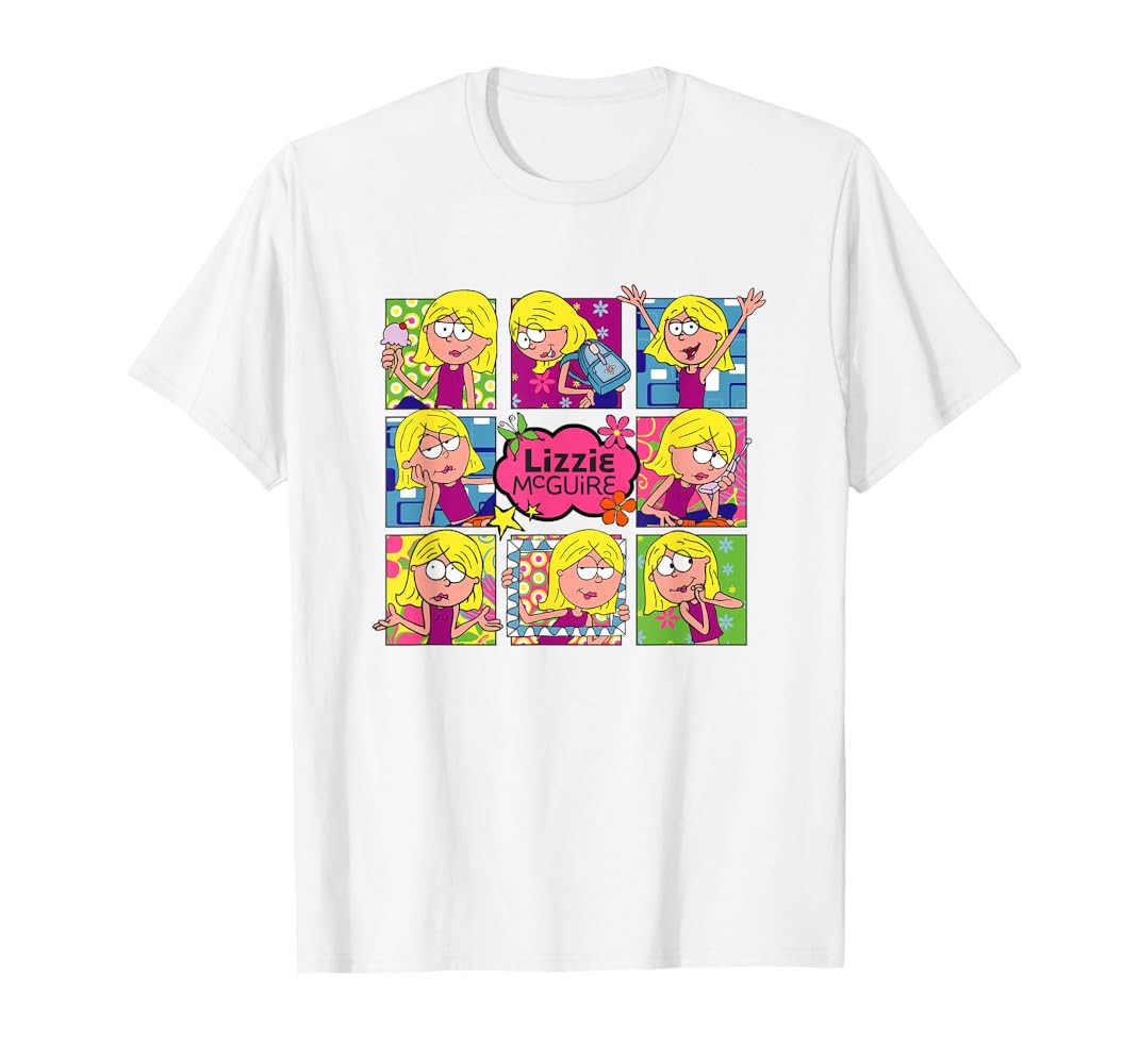 Disney Lizzy McGuire Multi Lizzie's Moods Big Chest Panels T-Shirt | Amazon (US)