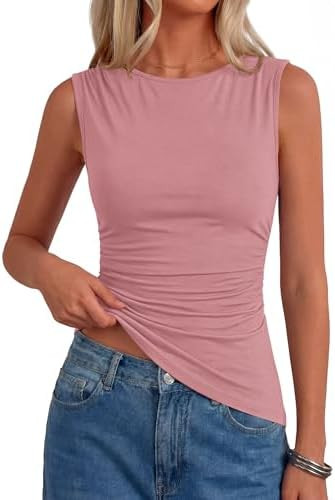 PRETTYGARDEN Boat Neck Tops for Women 2026 Spring Asymmetrical Sleeveless Slim Fit Blouses Summer... | Amazon (US)
