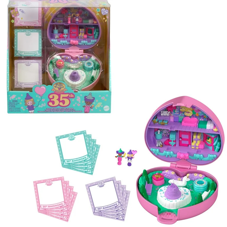 Polly Pocket Dolls and Playset, Collector Heritage Compact, 35th Birthday Partytime Stamper | Walmart (US)