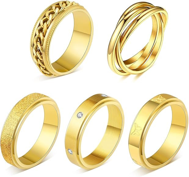 MOROYA 5PCS 18K Gold Plated Fidget Rings for Anxiety Stainless Steel Butterfly Chain CZ Inlaid Sp... | Amazon (CA)