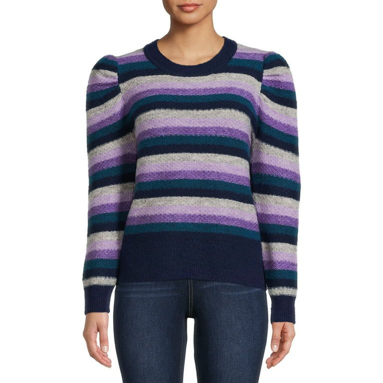Time and Tru Women’s Striped Puff Sleeve Sweater | Walmart (US)
