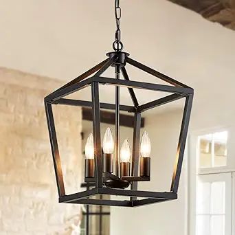 LIZZTREE Black Farmhouse Chandelier Light Fixtures, 4 Lights Rustic Industrial Hanging Pendant Li... | Amazon (US)