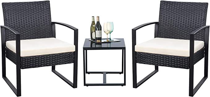 Flamaker 3 Pieces Patio Set Outdoor Wicker Patio Furniture Sets Modern Bistro Set Rattan Chair Co... | Amazon (US)