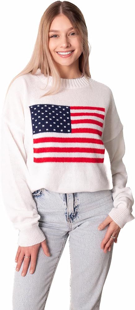 Madore White Soft Oversized American Flag Sweater Women 4th of July 2024 USA Outfits Plus Fourth | Amazon (US)