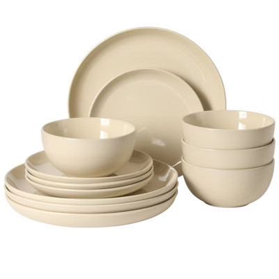 {NamGibson Home Rockaway 12 Piece Plates and Bowls Dinnerware Set - Cream | Target