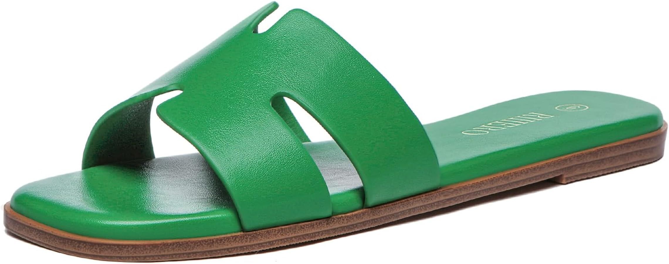 Rihero Women's Dressy Flat Sandals Comfortable Slip On Leather Slide Sandals | Amazon (US)